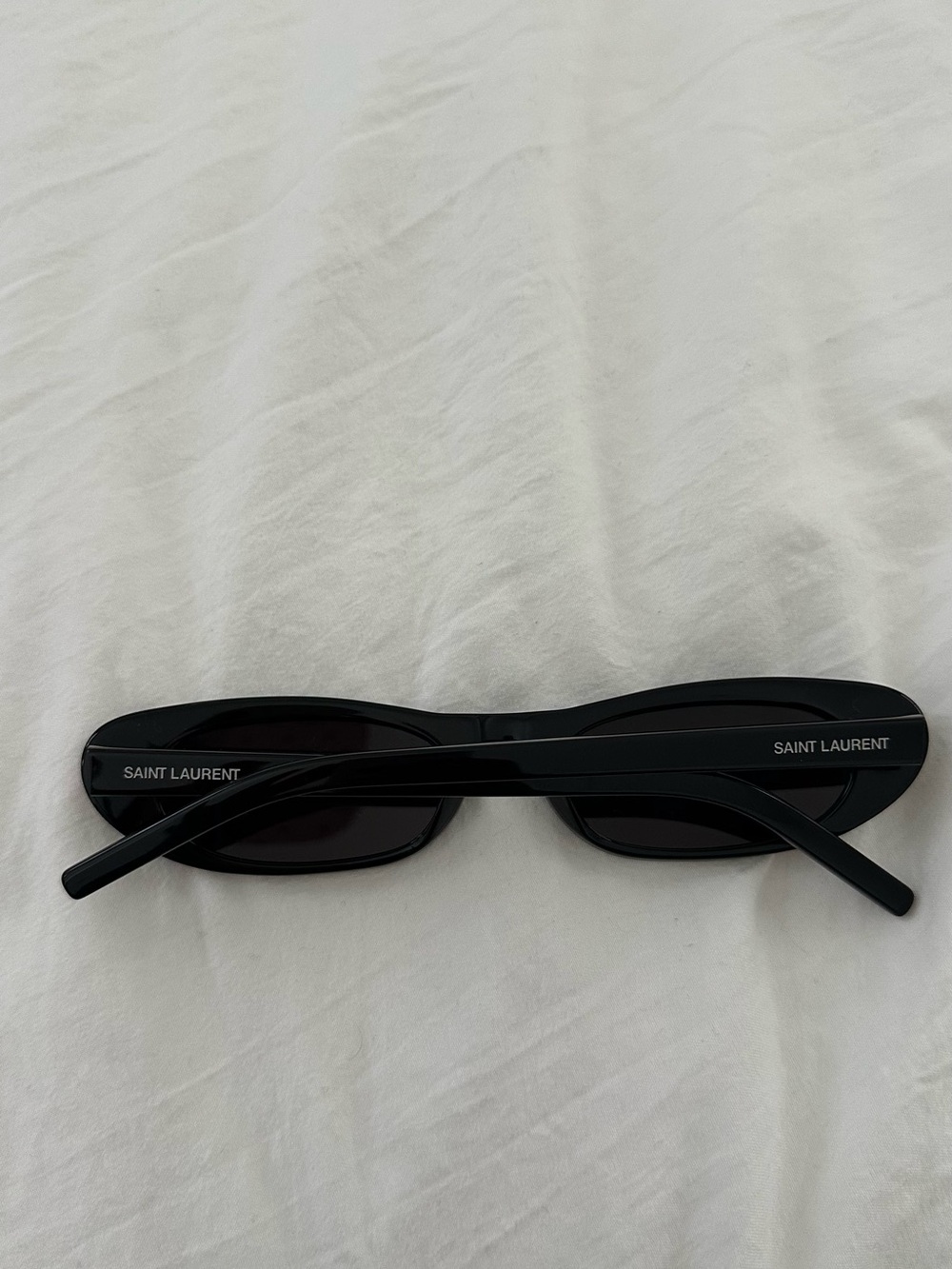 Saint Laurent Black Slim Oval Sunglasses with Logo Temples